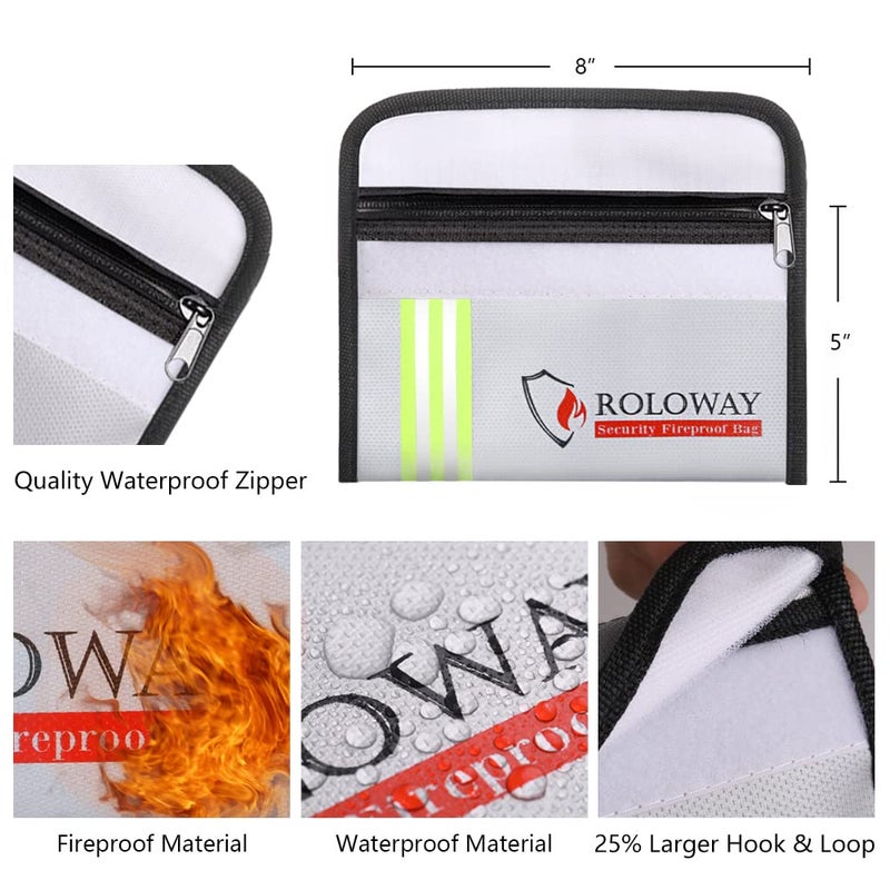 ROLOWAY Small Fireproof Bag (5 x 8 inches) with Reflective Strip  Non-Itchy Fireproof Money Bag  Fireproof Wallet Bag  Cash Fireproof Bag Set for Valuables - Passport  Currency & Keys (2-Pack Silver) - Image 3